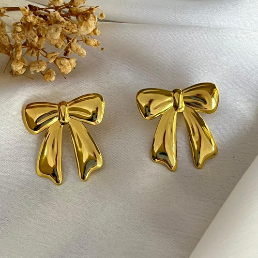Ribbon Bow Gold Earrings