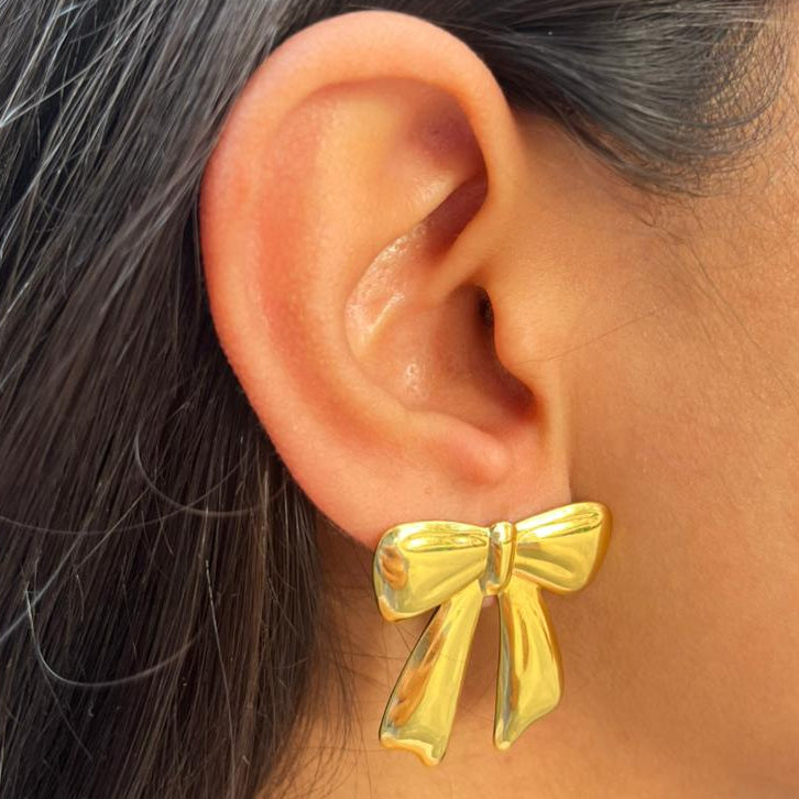 Ribbon Bow Gold Earrings